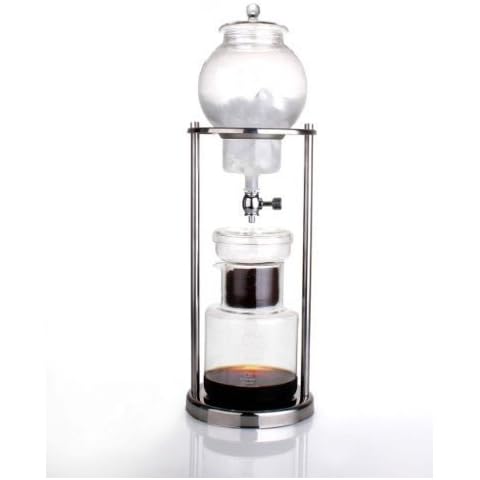 Nispira Luxury Ice Cold Brew Dripper Coffee Maker in Stainless Steel and Borosilicate Glass, 1000 ml Silver Cover