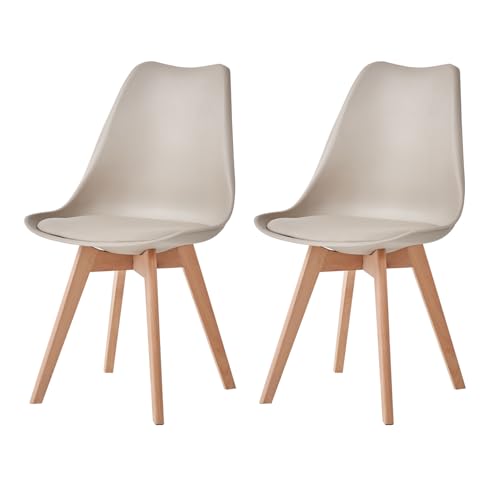 JZGORC Set di 2 Sedie da Pranzo Moderne, Sedie da Cucina con Cuscini Imbottiti e Gambe in Legno di Faggio, Adatte per Camera da Letto, Soggiorno, Sala da Pranzo, Cucina - Cachi