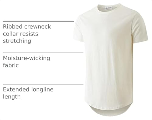 Image of KLIEGOU Men's 100% Cotton Longline T-Shirt, Pre-Shrunk Soft