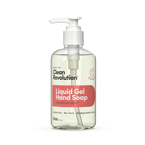 Image of Clean Revolution Liquid Gel Hand Soap Refill with Real Essential Oils - Sulfate-Free Gel Hand Wash, Moisturizing Bulk Refill, Non-Toxic Formula, Made in the USA (Geranium Mint) 8 Fl Oz