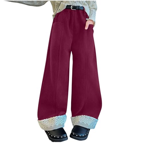 Kids Wide Leg Casual Corduroy Pants Elastic Waist Stretchy Loose Hiking Pants for Boys Girls 5-15 Years with Pockets