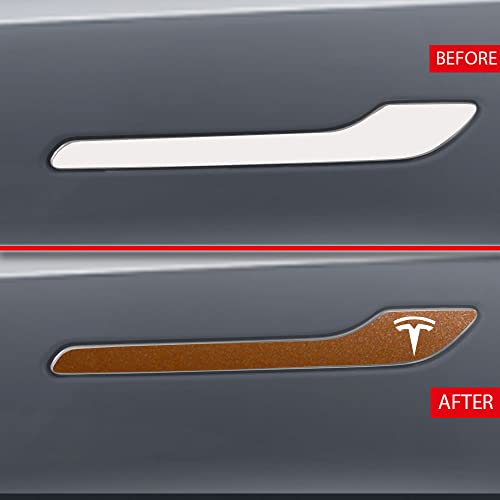 Image of IPG Compatible for Model 3 / Model Y /Juniper Door Handle Decal Sticker Wrap Kit (Set of 4) with Tesla Logo Personalize Your Tesla (Copper)