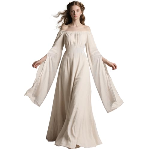 L'VOW Women's Renaissance Victorian Dress Medieval Irish Fairy Dresses Bell Sleeve Scarlet Costume(Apricot,XL)