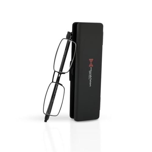MicroVision Optical Flat Folding Reading Glasses With Compact Case For Women and Men, Slim, Foldable Frame Eyeglasses