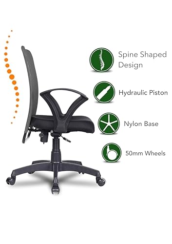 Image of Office Arm Chair with Metallic Frame, Mesh Back, Nylon Base, and Adjustable Handle, Cushion Fabric (Grey)