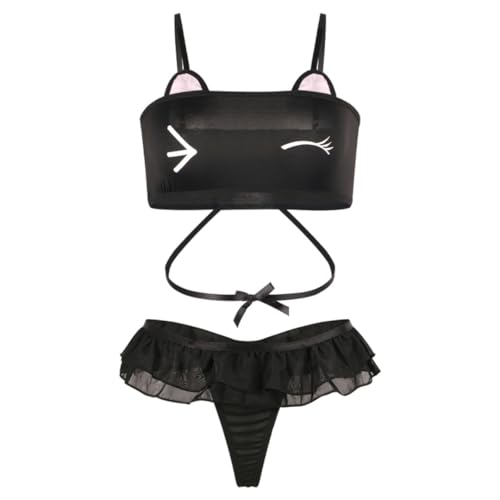KFLY Women Sexy Cosplay Lingerie for Women Sets Two Pieces Extreme Micro Bikinis Anime Roleplay Costume French Maid Fancy Dress Summer Crop Top Mini Skirt - Image 2