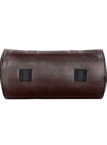 Image of Treggo Set of 2 Brown Leather Duffel Bags: Large Cylindrical Travel & Gym Bag Combo - Durable Weekender Overnight Carry-on Set with Shoulder Straps