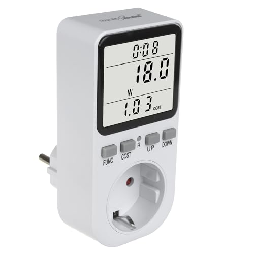 GreenBlue GB364 F Medidor de Consumo Eléctrico, Contador de Energía con Alarma de Sobrecarga, Enchufe Tipo F, 220-240V CA, 50Hz, Carga máx. 16A, IP20, Batería Incorporada (GB364 F)