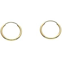 14k Yellow Gold Endless Hoop Earrings Round Flexible Thin Small little Continuous Real Pure Gold Hoops
