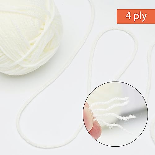 Image of NICEEC 300g Soft Assorted Colors Yarn - Sport Weight,100% Acrylic, 4 Ply, Bonbons Yarn for Crochet & Knit, DIY Project Starter Kit for Kids or Adults(Total 870yds) - White