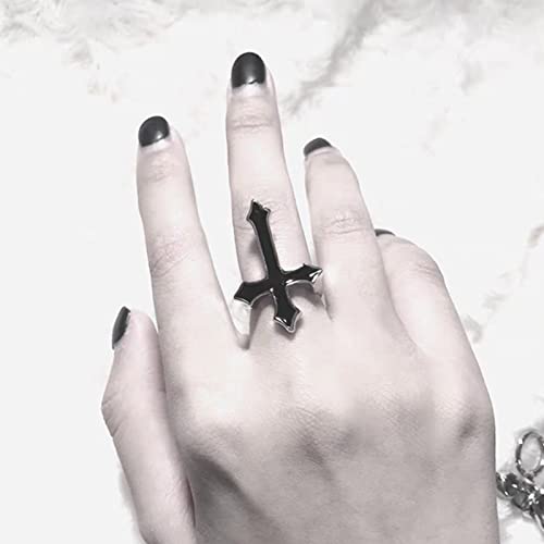 Wendalern Cruz Anillo Abierto Para Las Mujeres Gótico Cruz Negro Apilable Anillo Ajustable Declaración Banda De Joyería Religiosa De La Fe Para Las Niñas Cover