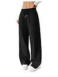 SOLY HUX Girl's Wide Leg Casual Pants Elastic Waist Basic Baggy Sweatpants with Pocket Pure Black 15Y