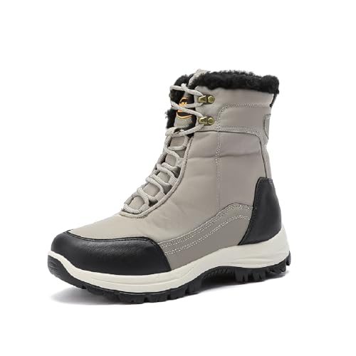 Snow Boots for Men, Slip on Waterproof Hiking Boots with Fur Lined, Mens Winter Boots Shoes Non-Slip Rubber Sole Outdoor Comfortable Walking Shoes