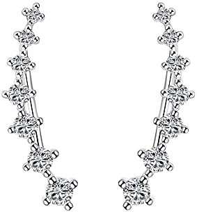 Hedywei 7 Crystals Climber Earrings S925 Sterling Silver Earrings for Women Girls Hypoallergenic Jewlary