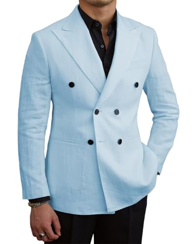 Men's Blazer Casual Linen Sport Coats Slim Fit Double Breasted Suit Jacket Summer Lightweight Sports Jacket