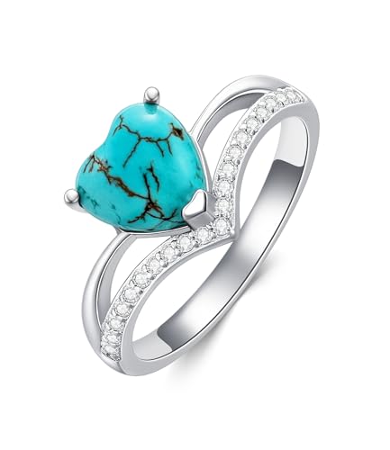Real Turquoise Ring for Women Heart Shape Genuine Stone with CZ 925 Sterling Silver Engagement Rings Jewelry for Her Wife Mom