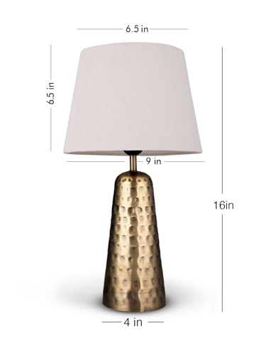 Image of Green Girgit Golden Hammered V-Shaped Lamp with Taper Solid White Shade | Galvanized Iron Bedside Metal Handcrafted Night & Reading Lamp | Home & Living Room Decor Item