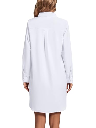LYANER Women's Collar V Neck Button Down Long Sleeve Cruved Hem Shirt Dresses with Pockets2