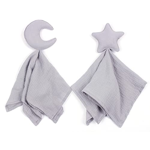 Image of Stars and Moon Soft Security Blanket Baby Lovey Baby Gifts for Newborn Boys and Girls Baby Muslin Swaddle Blanket (Grey Blue)