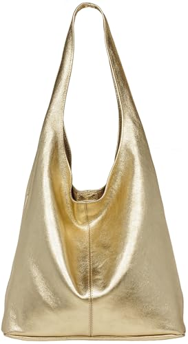 Caspar große Damen Wildleder Tasche Hobo Bag Shopper - CLASSIC LINE - Modell No.767 - Made in Italy, Farbe:gold metallic, Größe:One Size