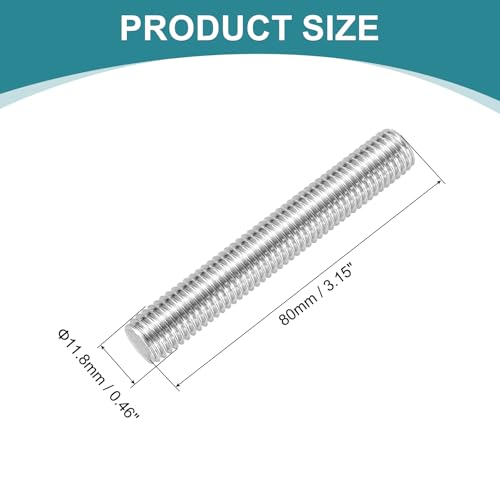 QUARKZMAN Vollgewindestange M12 X 80mm 304 Edelstahl Vollgewindestangen Mit Muttern Und Unterlegscheiben Für Klemmen Aufhängungen Und U-Schrauben Silber
