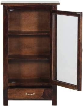 Image of Solid Wooden Book Shelf | Book Case with Door, Drawer & Shelf Storage for Living Room, Bedroom, Hotel & Home, Brown Finish, (60D x 27W x 109H CM)