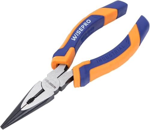 WISEPRO Pinze a becco lungo, 60CR-V, pinza tonda piatta da 160 mm, con taglierina laterale, impugnatura antiscivolo, pinza rotonda multifunzione, antiruggine (6)