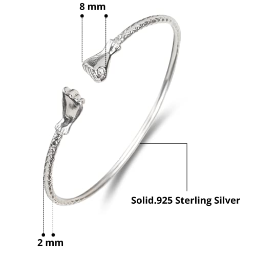 Solid .925 Sterling Silver Bangle Cuff Bracelet Large For Women Jewelry Stretch Bracelets Friendship Gift Birthday Gifts West Indian Bangle Fist Ends - 1 piece4