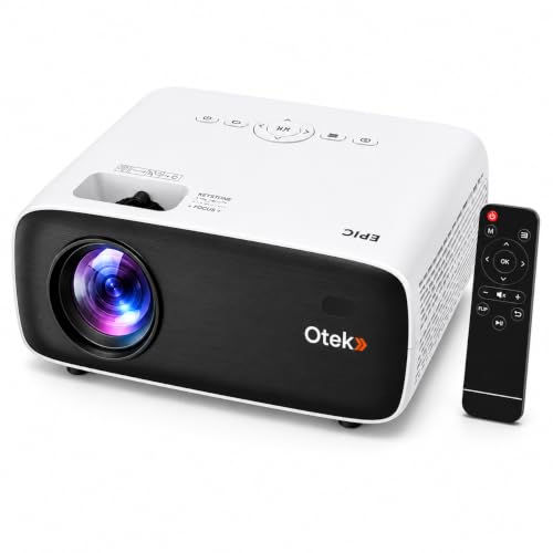 Image of OTEK Epic Native Full HD 1080P Projector for Office & Classroom, 4K Support, 6000 Lumens, Bluetooth 5.3, Dual HDMI USB, 210 Inch Display, Wired Non-Smart