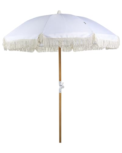 Beliani Parasol de Jardin Rétro ⌀ 150 cm Mât en Bois et Tissu Blanc Mondello