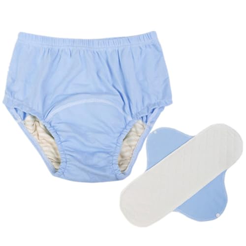 LAROTSUBA 介護ズボン 防水パンツ 大人用布おむつ 失禁用下着 通気性 再利用可能 保護下着 ポケットおむつ インサート付き 寝たきり 高齢者 障害者 手術後 産後用 (ブルー、M)