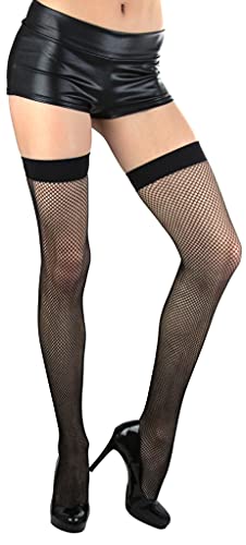 Image of ToBeInStyle Women's Fine Classic Fishnet Thigh High Stretch Nylon Novelty Stockings