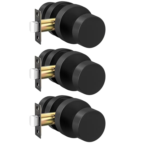Image of Haidms Black Door Knobs Passage, Heavy Duty Zinc-Alloy Closet Door Knobs, Matte Black Interior Door Knob for Hallway & Closet, Round Ball Design(3 Pack)