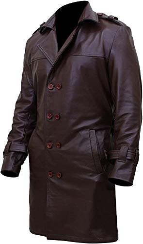 The Jasperz Mens Watchmen Faux Leather Trench Brown Coat3