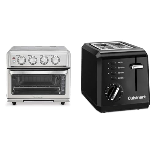 Cuisinart Air Fryer + Convection Toaster Oven, 8-1 Oven with Bake, Grill, Broil & Warm Options & CPT-122BK 2-Slice Compact Plastic Toaster, Black