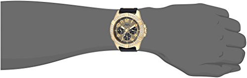 Guess Comfortable Gold-Tone Black Stain Resistant Silicone Watch With Crystal Embellished Day, Date + 24 Hour Military/Int'l Time. Color: Black (Model: U1132G1) #TOP1