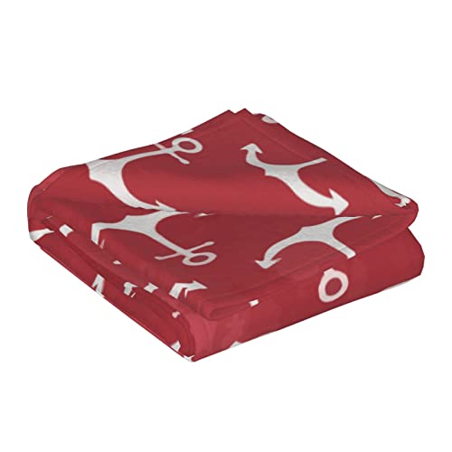 Bed Throw Blanket White-Nautical-Anchor-Red-Area Lightweight Super Soft Luxury Sofa Blanket Microfiber 80X60 Inch #TOP1