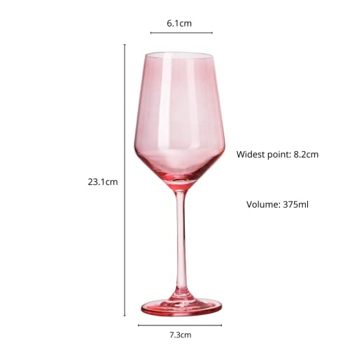Colored Wine Glass Set, Large 12 Oz Glasses Set Of 6, Unique Italian Style Tall Stemmed For White & Red Wine, Water, Margarita Glasses, Color Tumbler, Gifts, Viral Beautiful Glassware (Rose) #TOP5