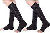 Lingssss Medical Zipper Compression Socks with Zip Toeless for Women Men, Maternity Compression Socks 20-30 mmHg for Pregnancy Women Swelling, Varicose Veins, Edema, Spider (Black, XL)