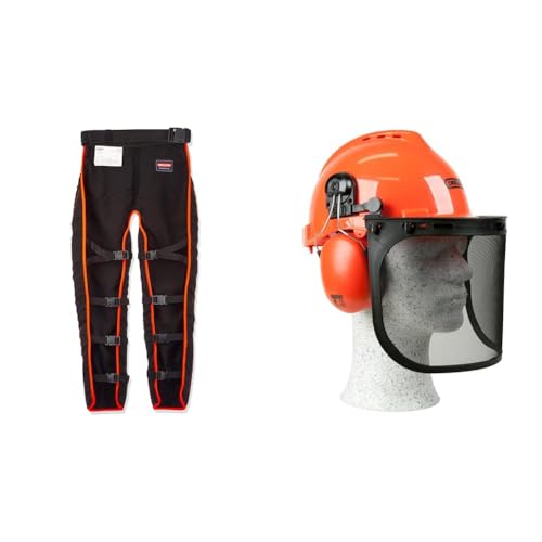 OREGON Universal Type A Chainsaw Safety Leggings & Yukon Chainsaw Safety Helmet with Protective Ear Muff and Mesh Visor, Impact Resistant Comfortable Hard Hat Safety Protection Equipment