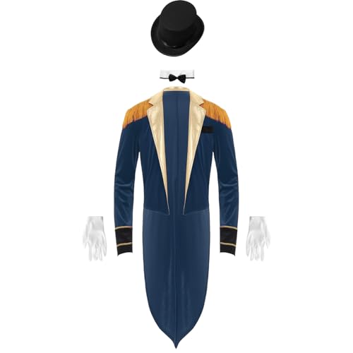 Zaldita Steampunk Falda gótica para hombre con cola de caballo steampunk blazer gótico traje de carnaval traje de maestro de anillos disfraz de circo para hombre leal azul oscuro XXL