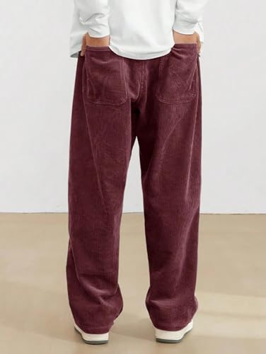 Image of KOTTY Men's Solid|Button|Wide|Loose fit|Corduroy Trousers & Pant for Men