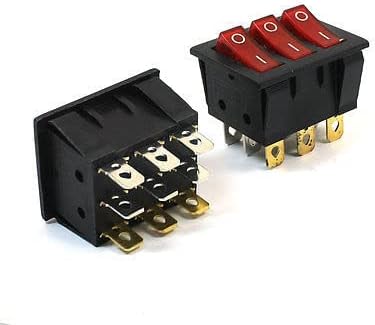 Rocker Switch SPST 15A 250VAC 20A 125VAC with Pilot Light 2 Pack | 15A 250VAC/20A 125VAC SPST rocker switch with red pilot light, 2-pack. 35x30mm mount.