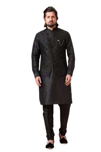 Indian Designer Royal Festival Wedding Wear Traditional Ethnic Kurta Pyjama With Nehru Jacket For Men