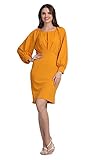 Type de col : col rond Shasmi Robe midi moulante confortable à col rond et manches longues pour femme, Moutarde, 36