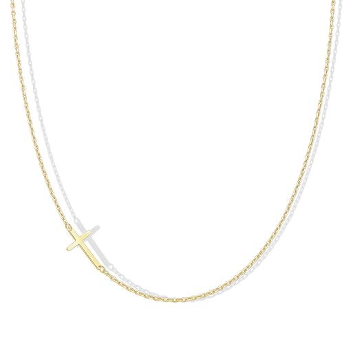 AllenCOCO Sterling Silver Cross Necklace for Women, 14K Gold or Silver Dainty Small Cross Pendant Choker Simple Trendy Cute Cross Charm Chain Easter B