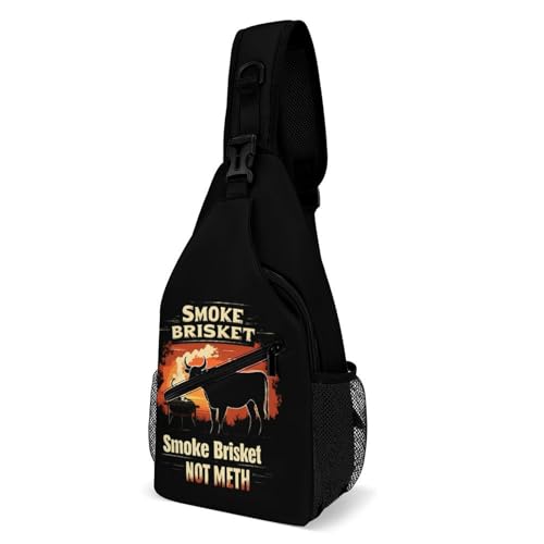 Smoke Brisket Not Meth Crossbody Sling Backpack Casual Chest Bag Fanny Pack for Women Men Travel Hiking