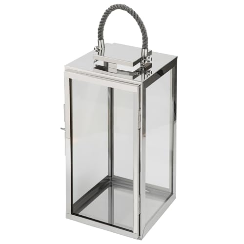 Fink tragebare Edelstahl Laterne 58 cm Windlicht für Stumpenkerzen oder...