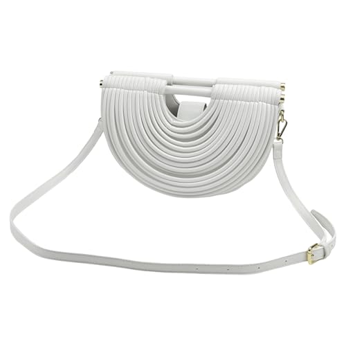 Image of Elegant Half Round Chinc Woven PU Leather Lou Top Handle Bag for Women Formal Evening Clutch Purses