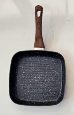 Square Grill Pan with Non-Stick Marble Coating, Wooden Handle